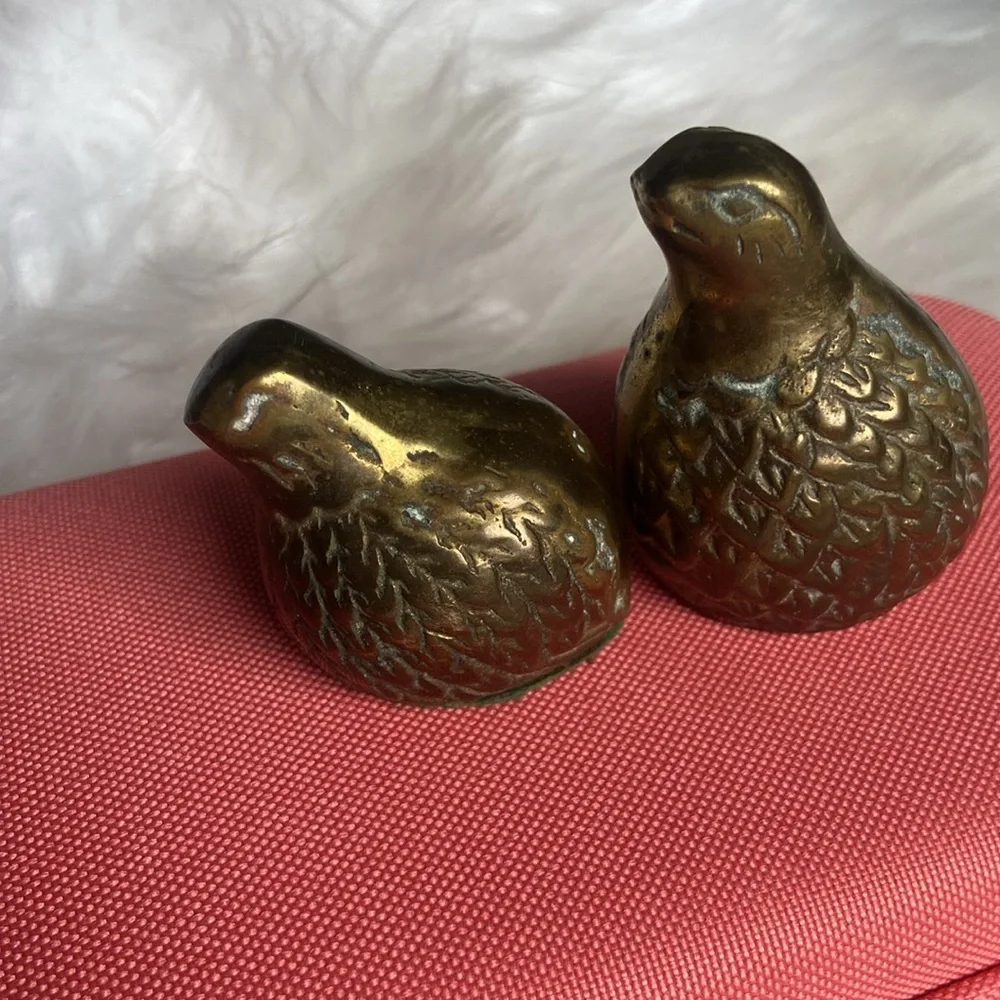 Vintage Brass Quail Bird Statues Figurine/ Paperweights- Set of 2